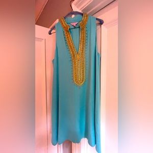 Lilly Pulitzer Women’s Dress. Size 6. Color: Aqua Blue and Gold.